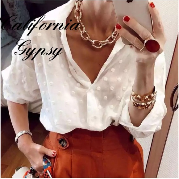 Chenille Polka Dot Boho Chic Blouse - Picture 8 of 16
